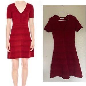 Sandro Paris Milau knit fit &flare burgundy red maroon v-neck mini dress